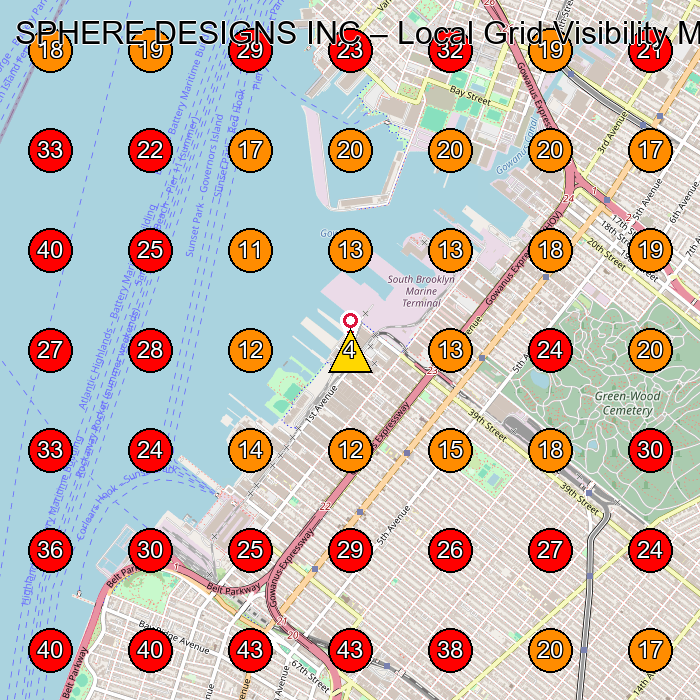 SPHERE DESIGNS INC GeoGrid visibility map for Construction Company in Brooklyn